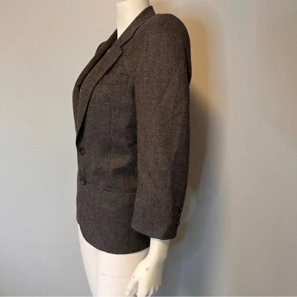 Vintage 100% virgin wool dark brown women blazer size S - Picture 2 of 10